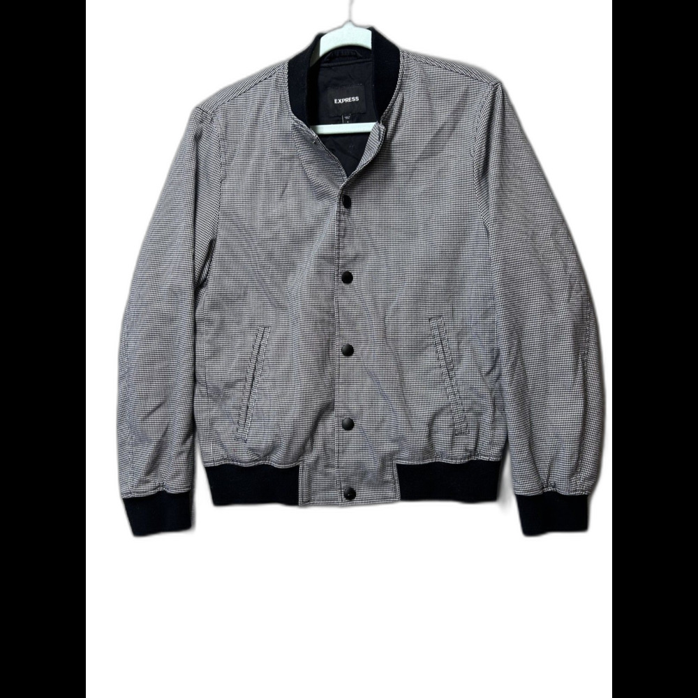 Express Bomber Jacket Black and White Houndstooth Pattern Small